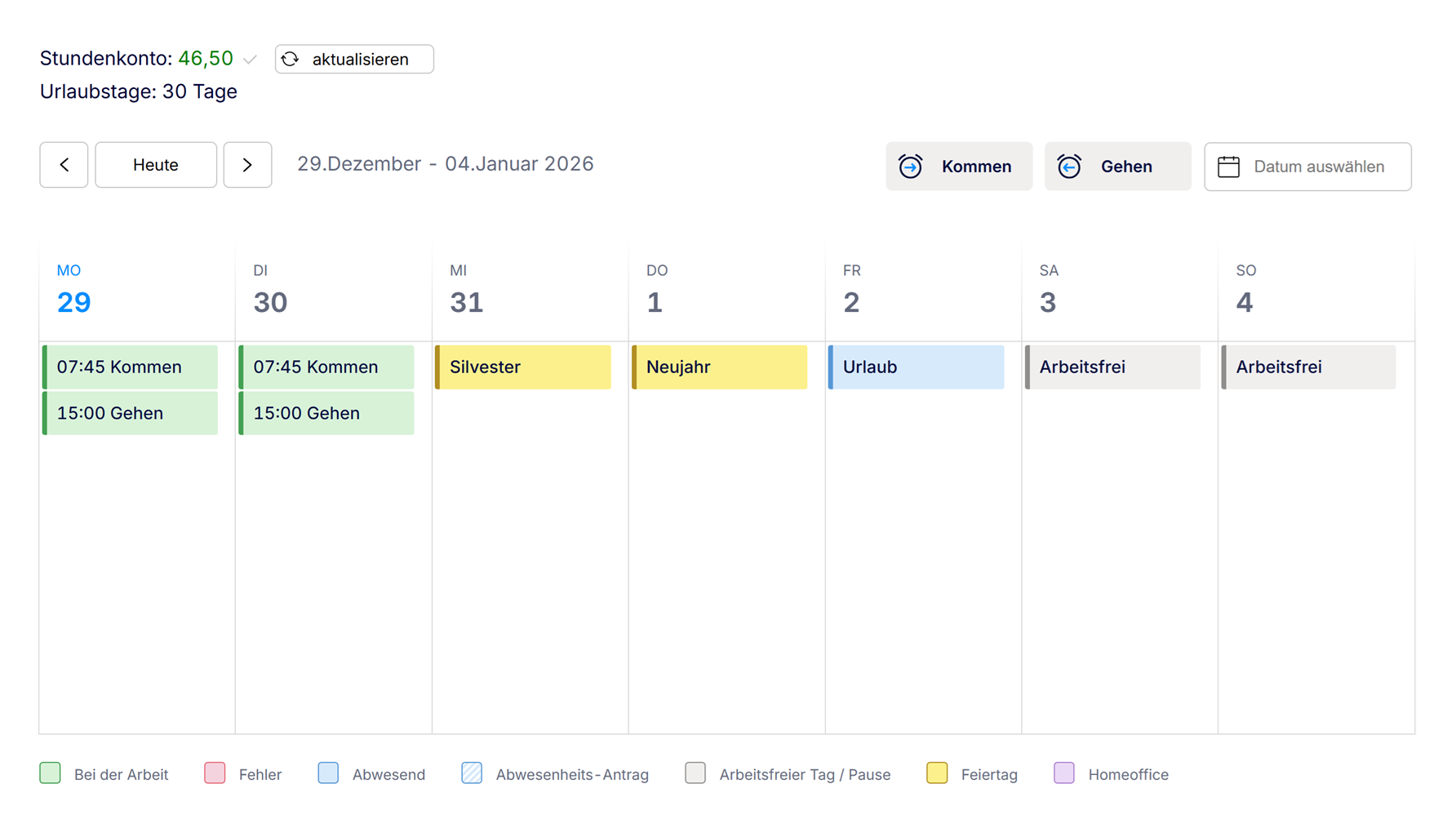 Screenshot Arbeitszeiten online erfassen